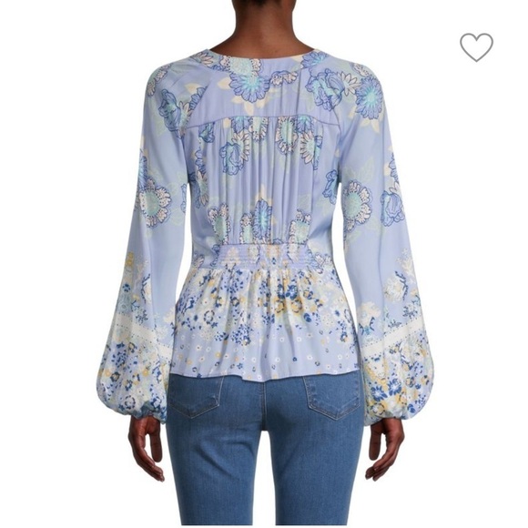 FREE PEOPLE Run Free Blouse Periwinkle Ruffle Floral Long Sleeve Sz S - Picture 4 of 12